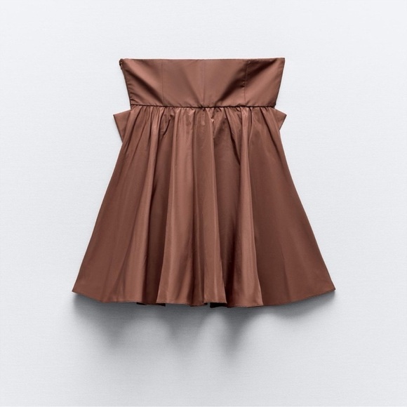 New NWT Zara Cut Out Bow Taffeta Dress in Clay Size XS REF 3600/288 - Picture 9 of 10